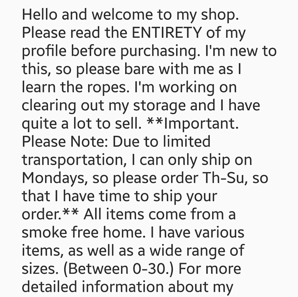 Shop Information.